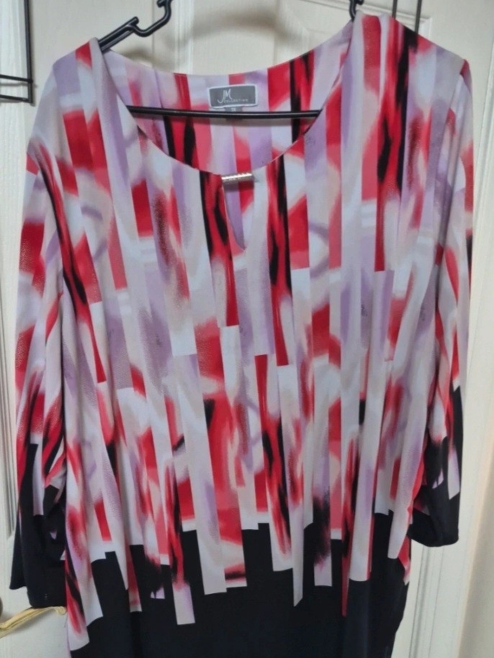 JM Collection Black Red White Abstract Tunic Size XXXL